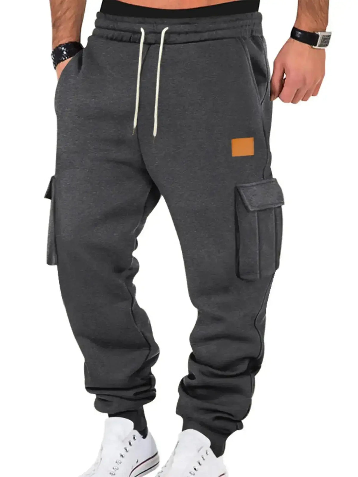Men's durable cargo jogger pants with drawstring waist from Plush Fashion Hub, featuring functional pockets and comfortable fit.