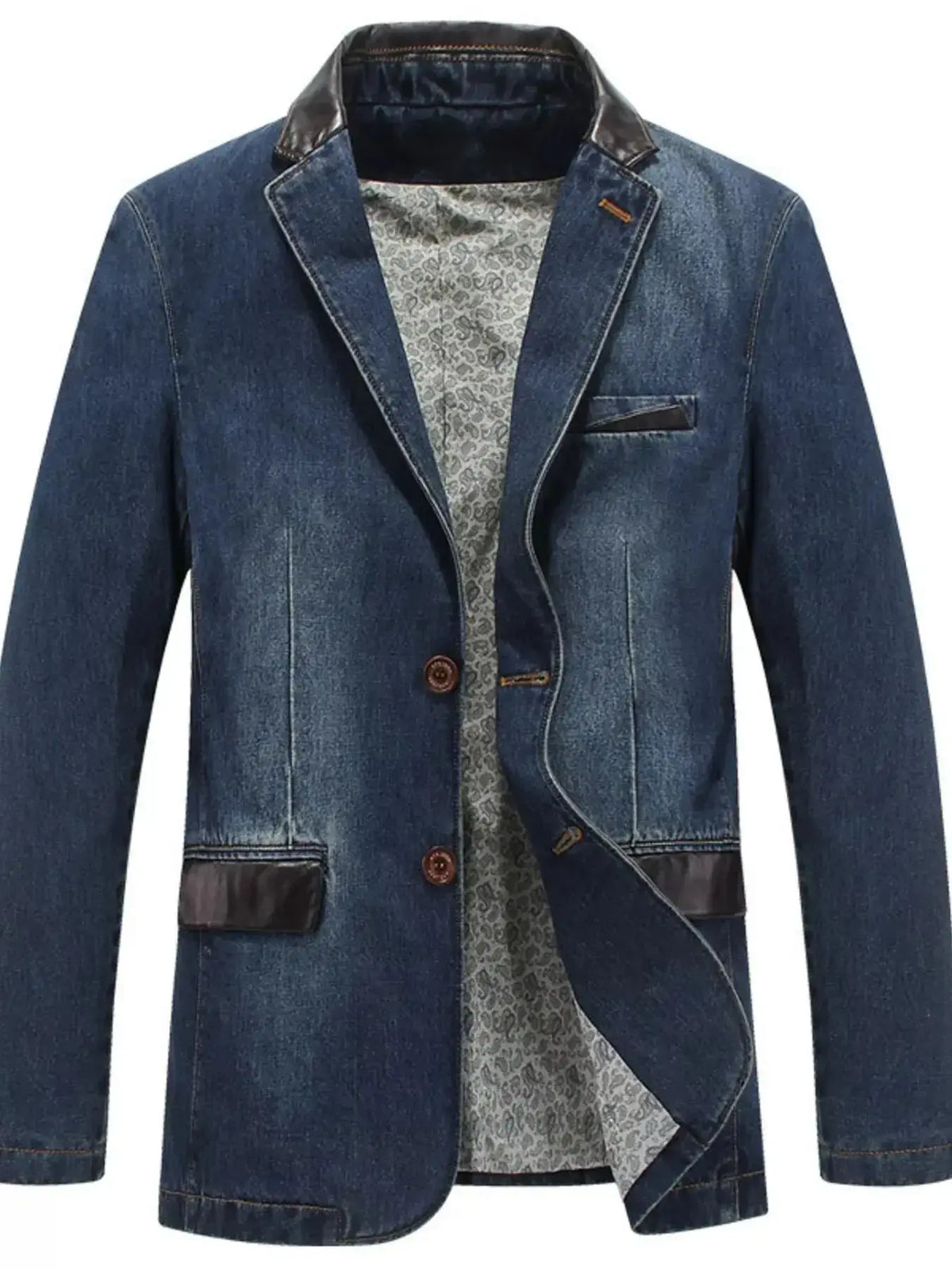 Plus size men's structured denim blazer by Plush Fashion Hub featuring classic button-up cotton jacket style and modern fit.