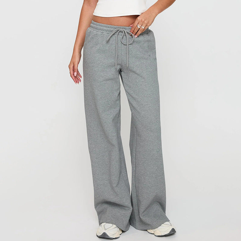 Women’s casual loose fit trousers with drawstring waist, solid color, autumn style, by Plush Fashion Hub, perfect for everyday wear.