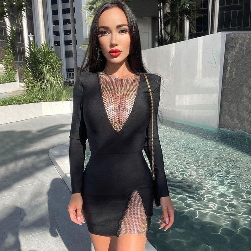Plush Fashion Hub women's long sleeve spring/autumn dress with a fitted, sexy design, high-quality fabric, and fashionable style.