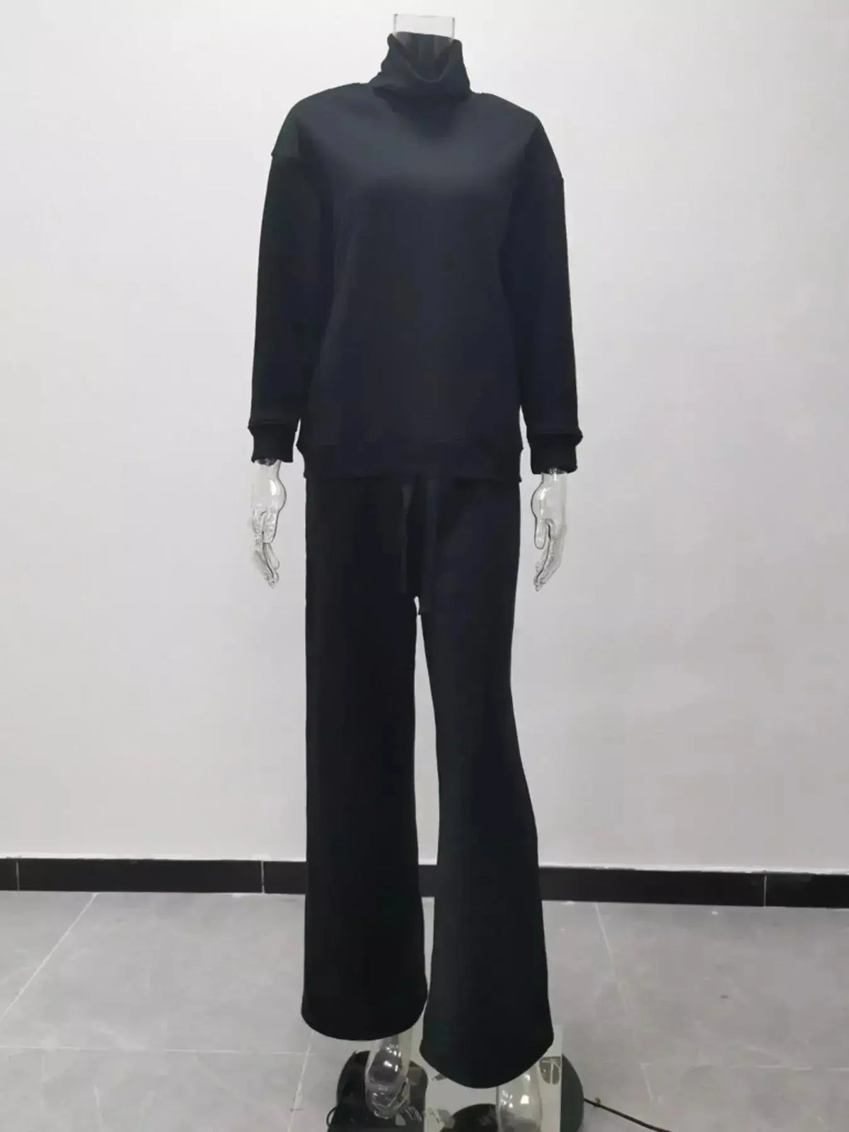 Plus size turtleneck long sleeve sweater and pants lounge set by Plush Fashion Hub, cozy two-piece outfit for relaxed wear.