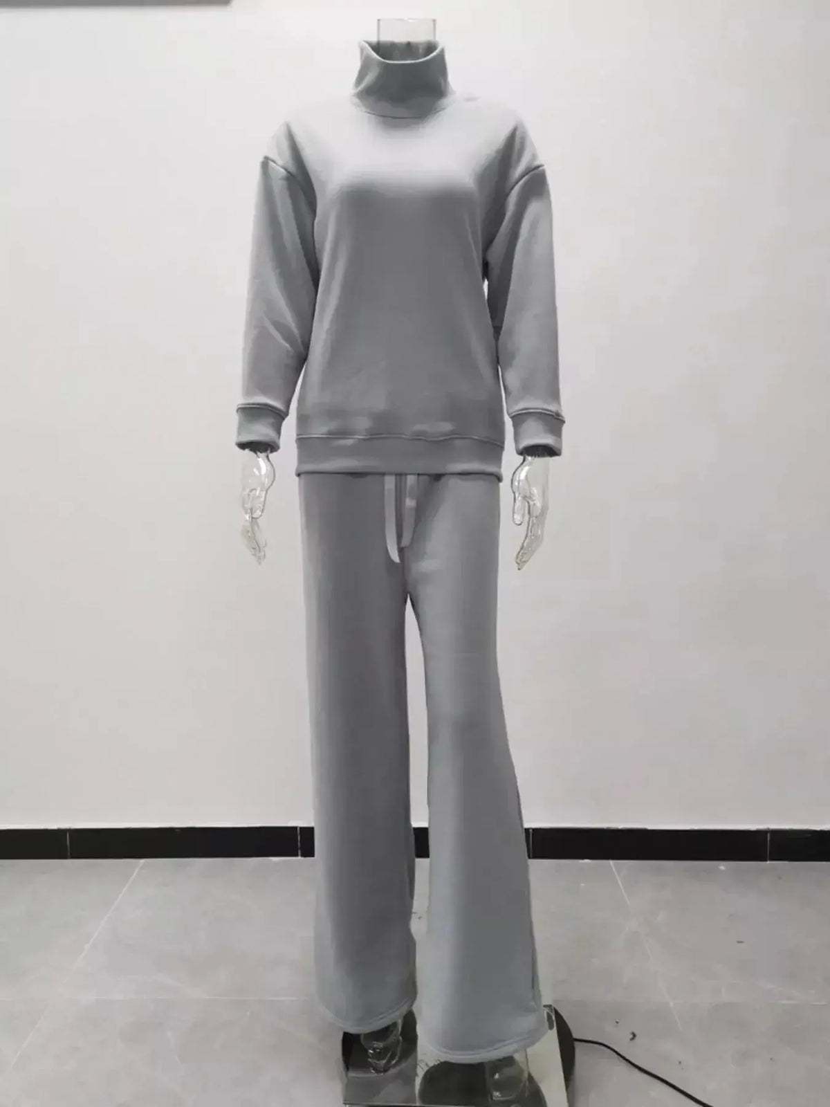 Plus size turtleneck long sleeve sweater and matching pants lounge set by Plush Fashion Hub, cozy and stylish for comfortable wear.