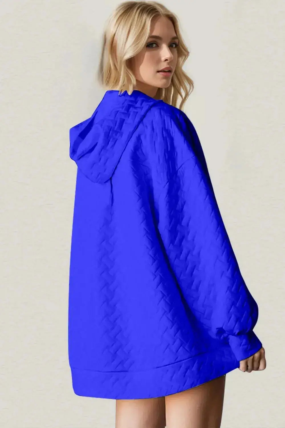 Textured plush long sleeve hoodie with drop shoulder design from Plush Fashion Hub, casual sweater for cozy everyday wear.