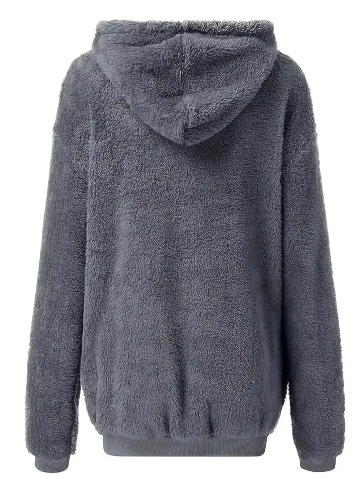 Women’s cozy fleece zip-up hoodie with drawstring from Plush Fashion Hub, featuring a comfortable fit and casual style.