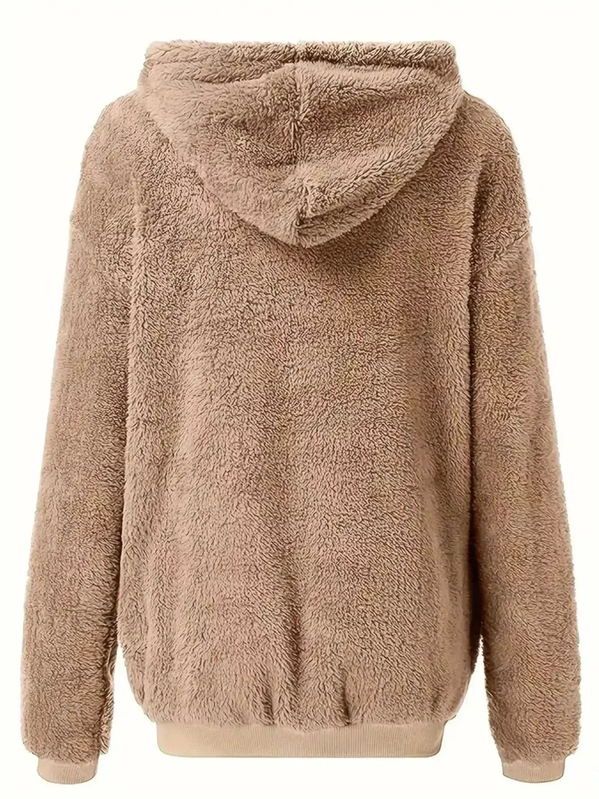 Women’s cozy fleece zip-up hoodie with drawstring by Plush Fashion Hub, featuring a soft, comfortable sweater design.