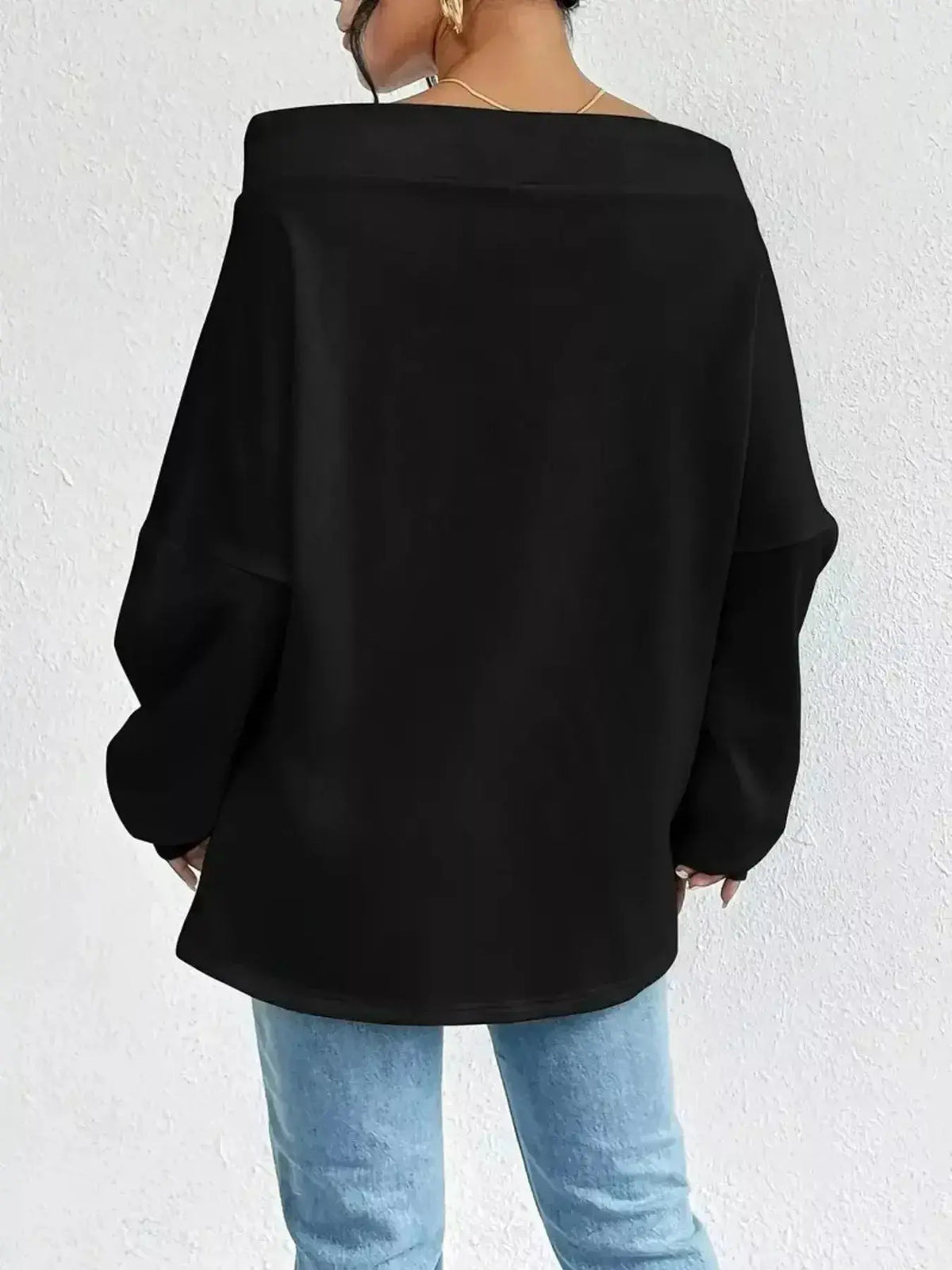 Women’s off-shoulder long sleeve drawstring sweatshirt by Plush Fashion Hub featuring a casual, stylish design and comfortable fit.