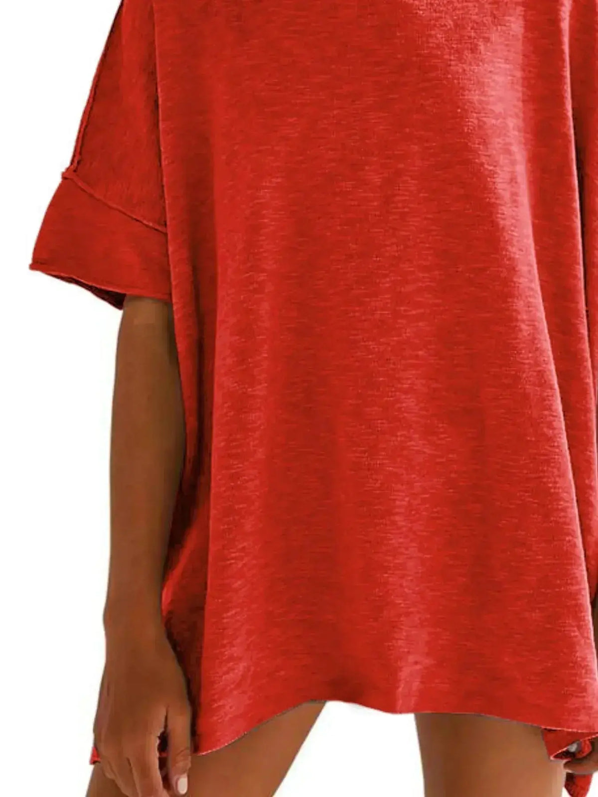Women’s oversized drop-shoulder round neck casual T-shirt by Plush Fashion Hub, relaxed fit with short sleeves and soft fabric.