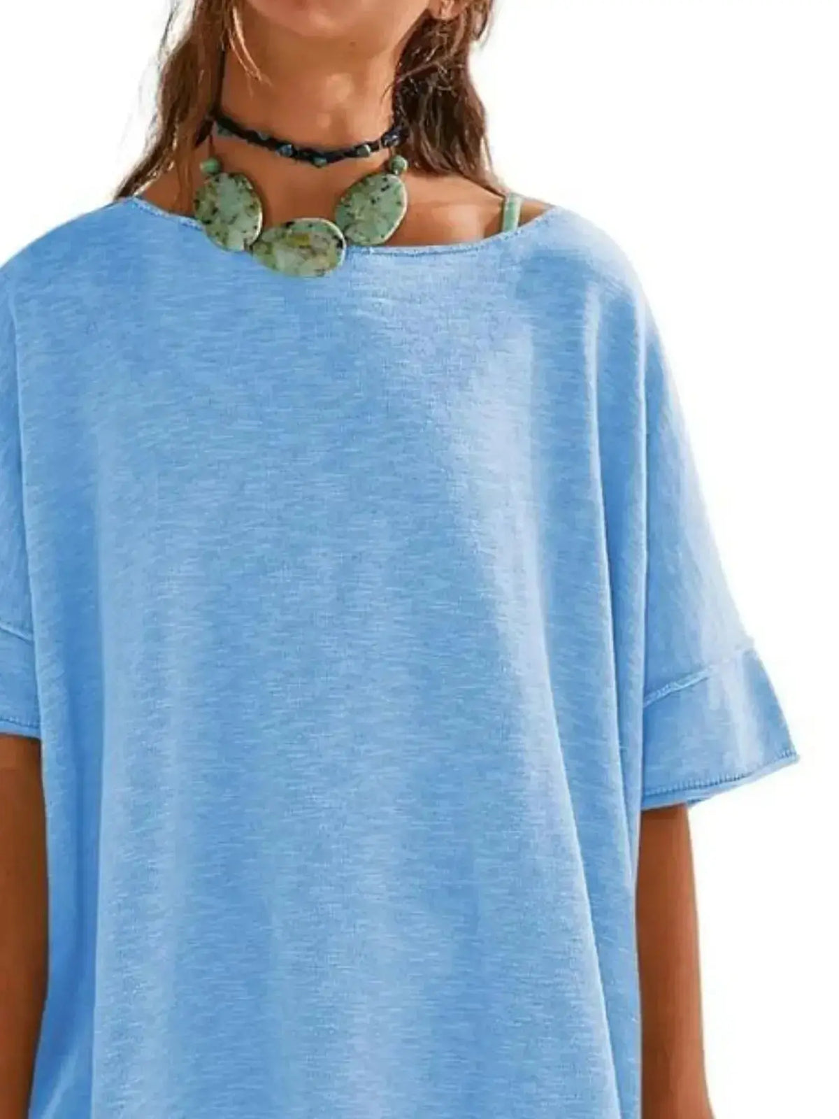 Women’s oversized drop-shoulder round neck casual T-shirt by Plush Fashion Hub, relaxed fit with a comfortable, stylish design.