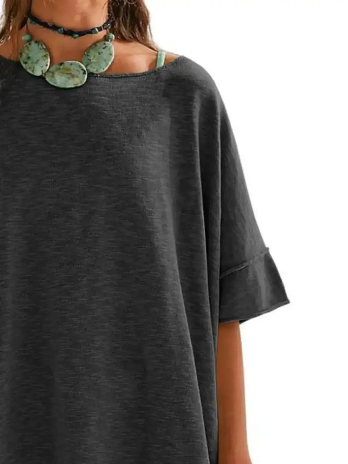 Women’s oversized drop-shoulder round neck casual T-shirt by Plush Fashion Hub, relaxed fit and comfortable for everyday wear.