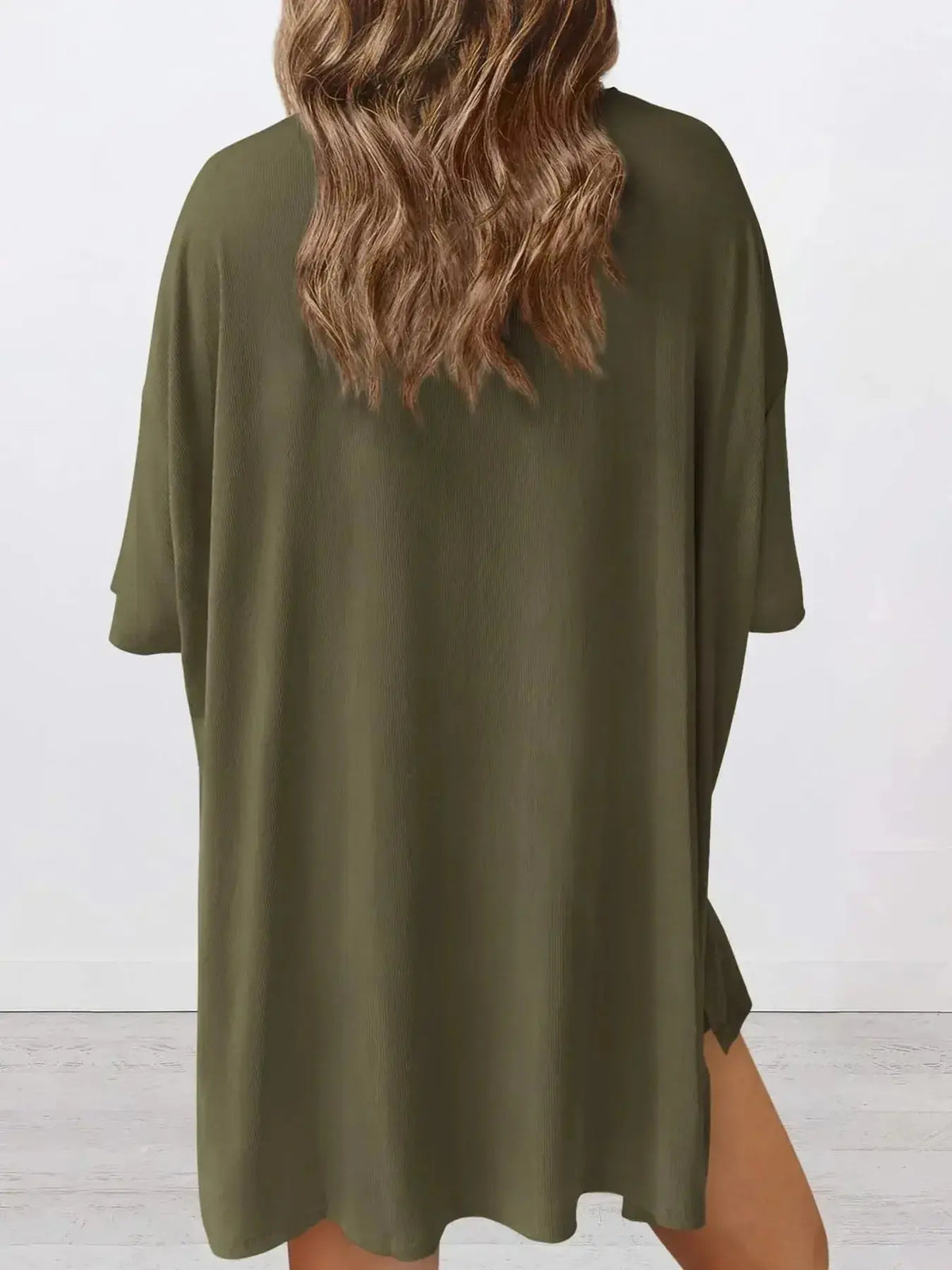 Women’s oversized round neck loungewear set by Plush Fashion Hub, featuring a comfortable two-piece shirt and matching lounge pants.