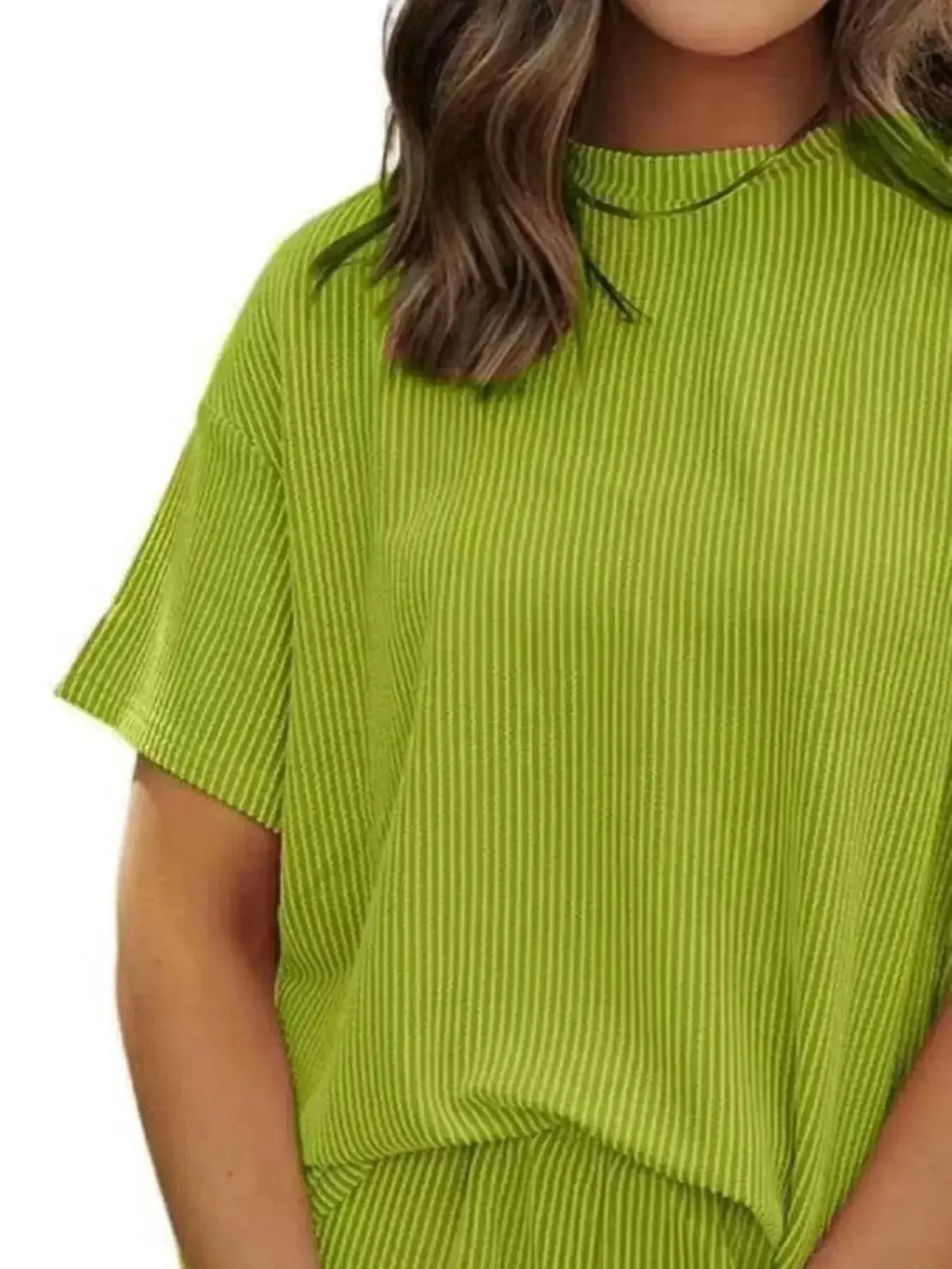 Plus size women's ribbed short sleeve pajama top and shorts lounge set by Plush Fashion Hub, comfortable and stylish sleepwear.