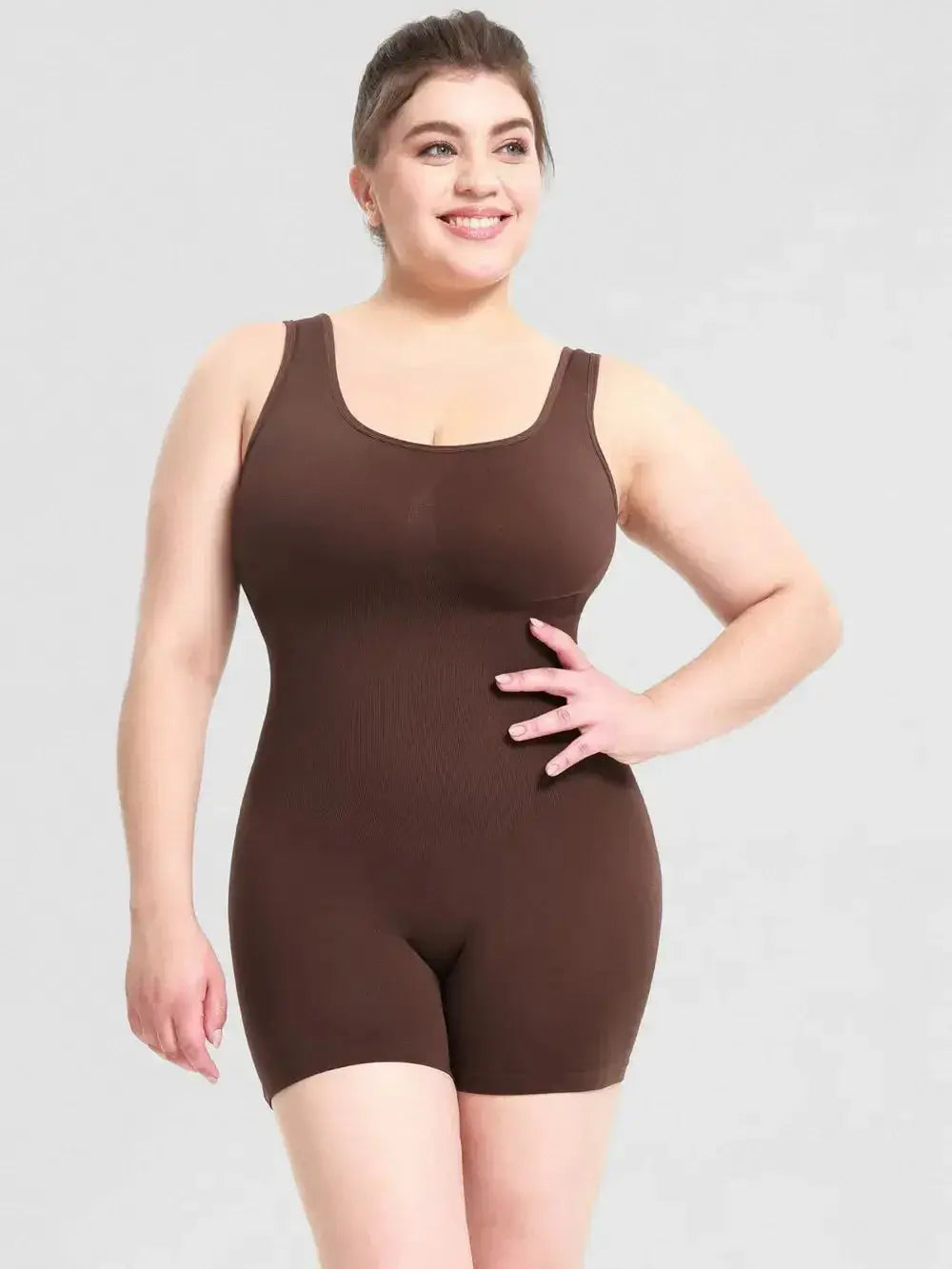 Women’s scoop neck wide strap shaping romper pajamas by Plush Fashion Hub, featuring a comfortable bodycon fit and stylish design.