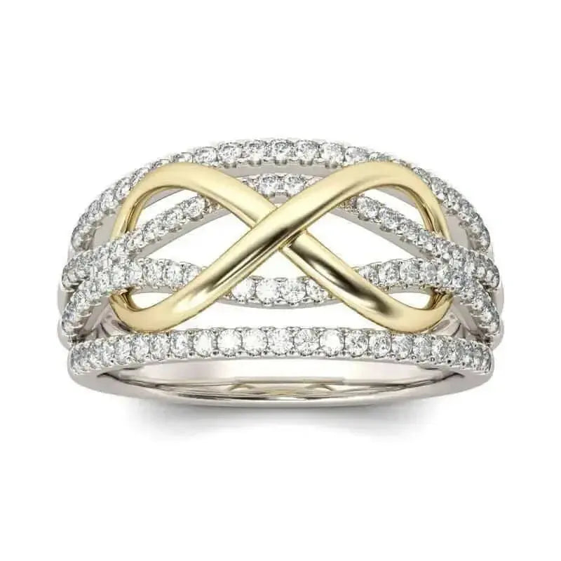 Two-tone gold and silver statement ring for women featuring bold design, crafted by Plush Fashion Hub.
