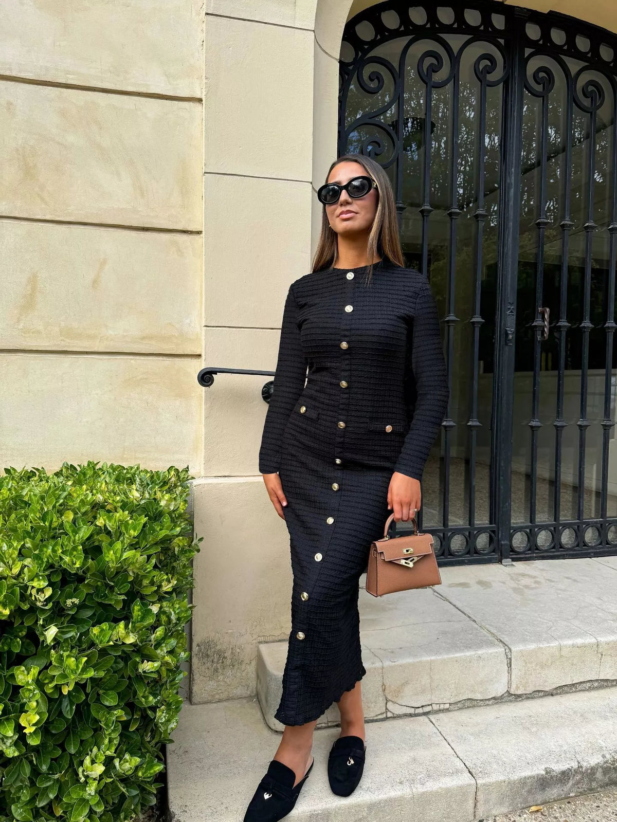Plush Fashion Hub textured decor button midi dress featuring a stylish design and comfortable fit, shown in the product image.