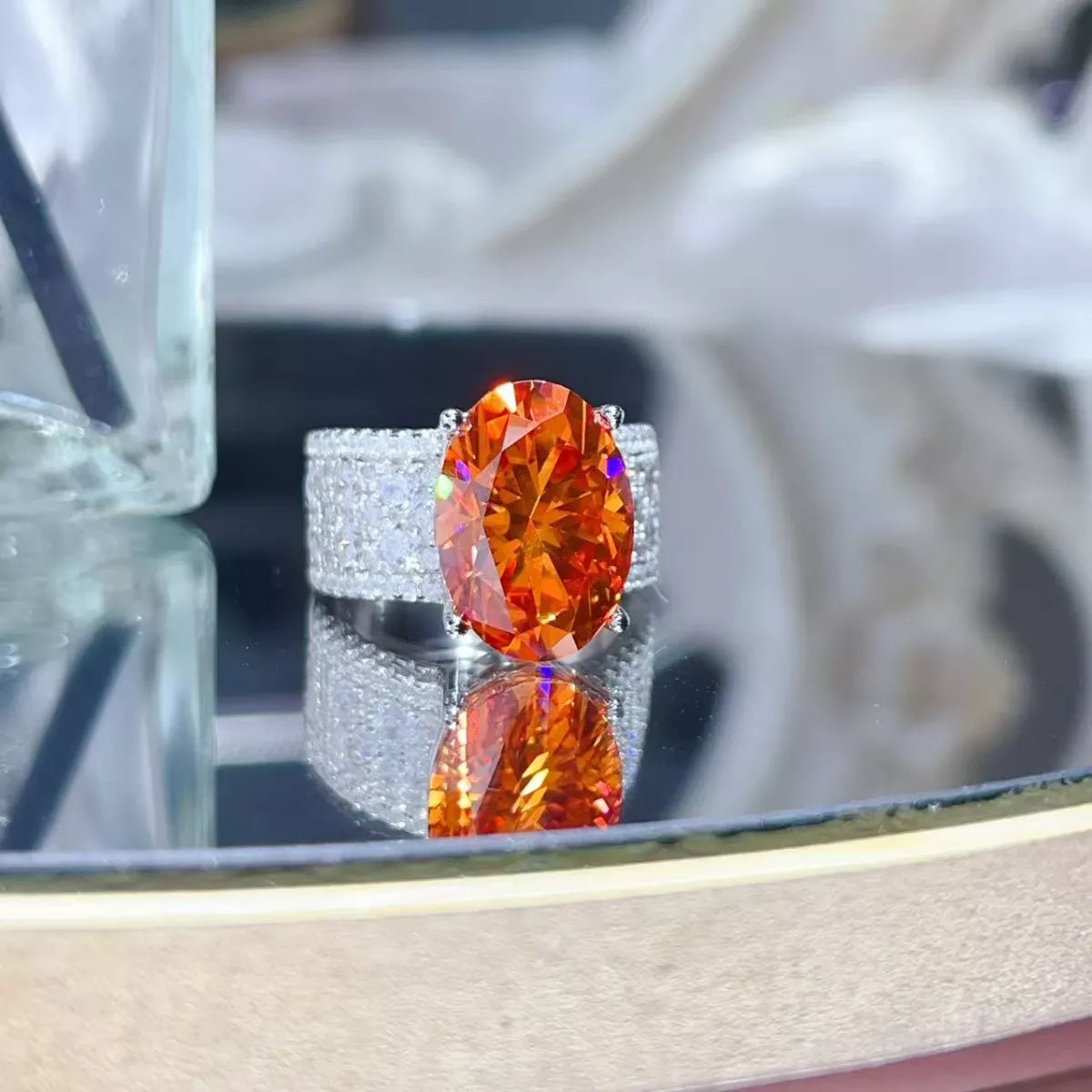 Sterling silver ring with an 8-carat moissanite gemstone, featuring a sleek and elegant design from Plush Fashion Hub.