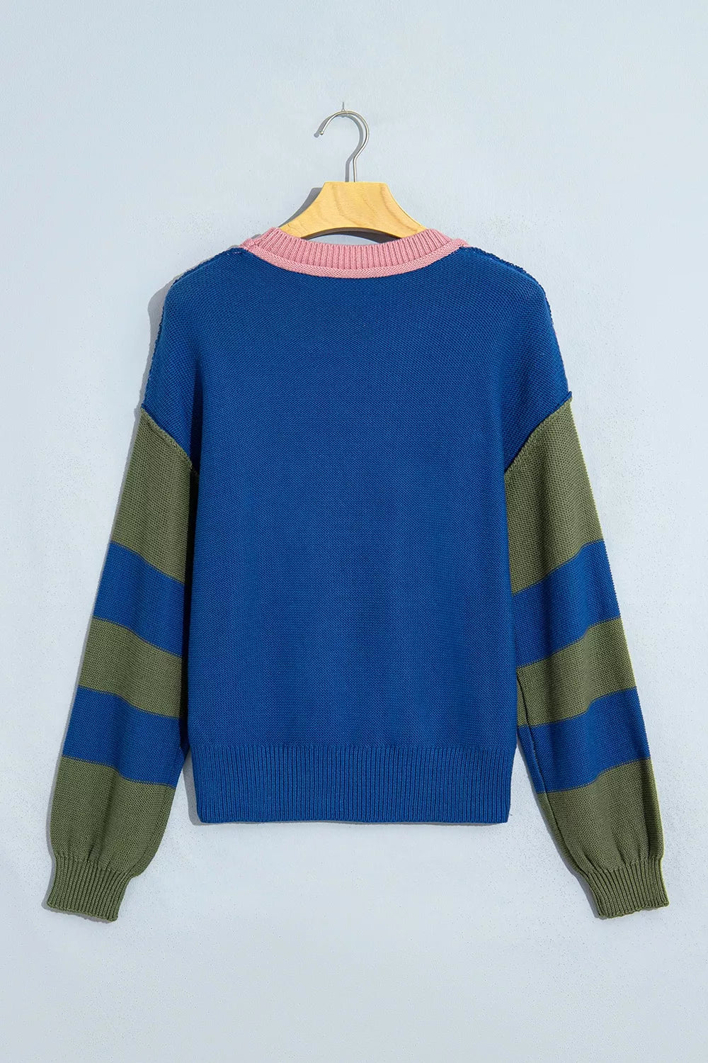 Colorful Western colorblock patchwork striped long sleeve sweater by Trendsi, featuring vibrant multicolour design and casual shirt style.