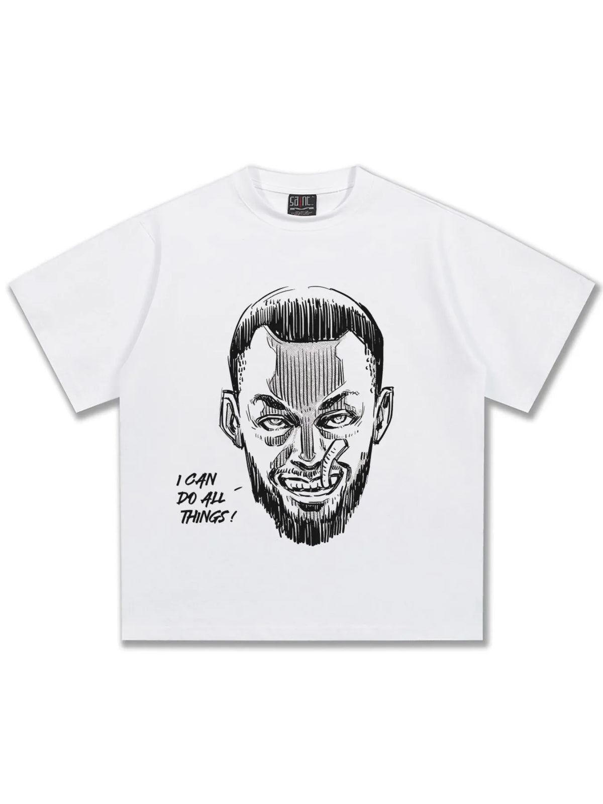Men's graphic round neck short sleeve T-shirt by Trendsi, featuring a bold design on soft cotton fabric.