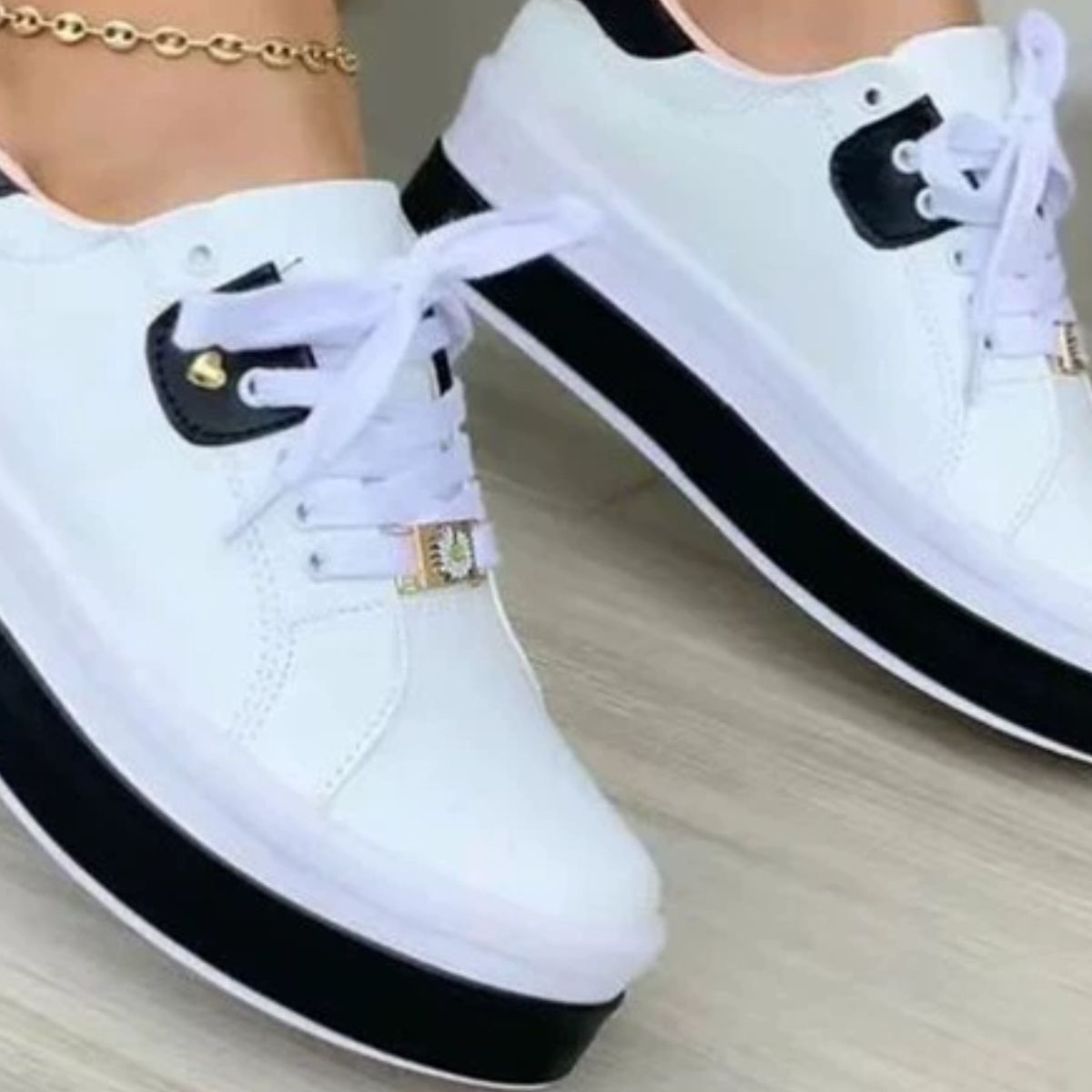 Trendsi lace-up platform sneakers with chunky soles and white laces, stylish footwear perfect for casual and trendy outfits.