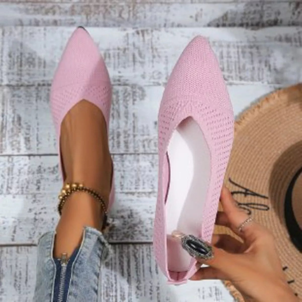 Point toe flats slip-ons by Trendsi, stylish women's footwear with sleek design and comfortable fit, shown in the image.