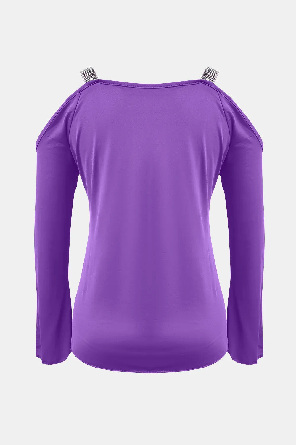 Plush Fashion Hub sequin V-neck cold shoulder top in vibrant colors, featuring a stylish cold shoulder design and shimmering sequins.