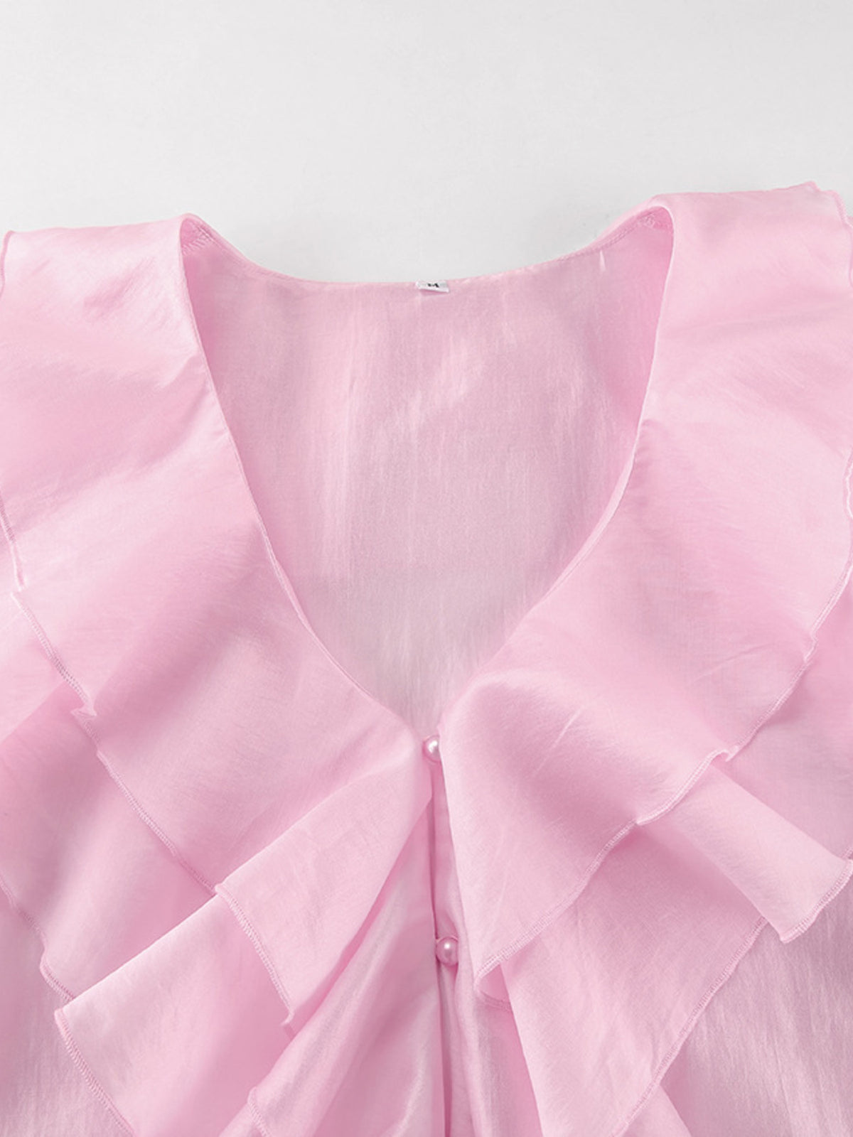 Women’s elegant ruffle trim long sleeve blouse by Plush Fashion Hub, soft Tencel blend top with feminine detailing and classic fit.