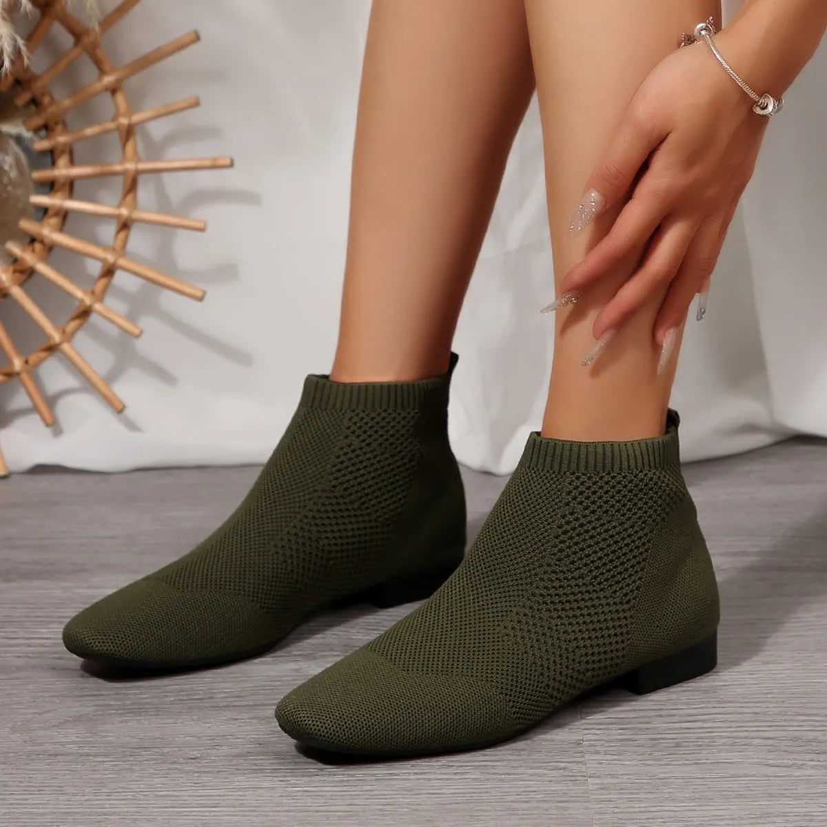 Mesh knit ankle boots with stretch comfort fit, women's shoes featuring breathable upper and stylish design by Trendsi.