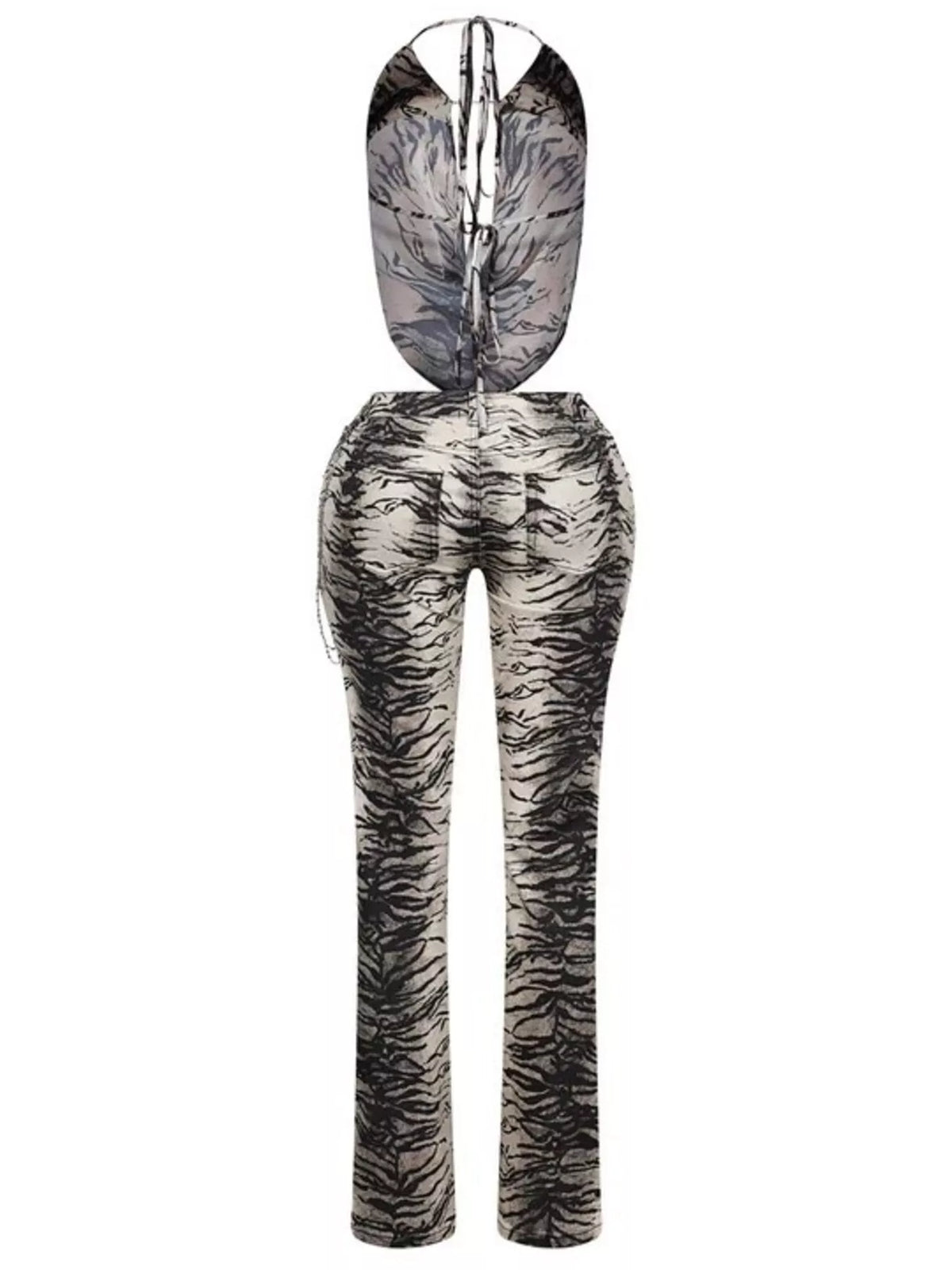 Women's animal print sleeveless top and pants set by Trendsi, featuring a stylish and comfortable matching outfit.