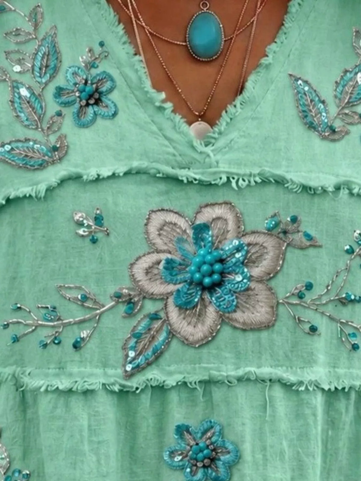 Full size floral raw hem V-neck blouse by Trendsi, plus size shirt with a floral pattern and casual V-neck design.