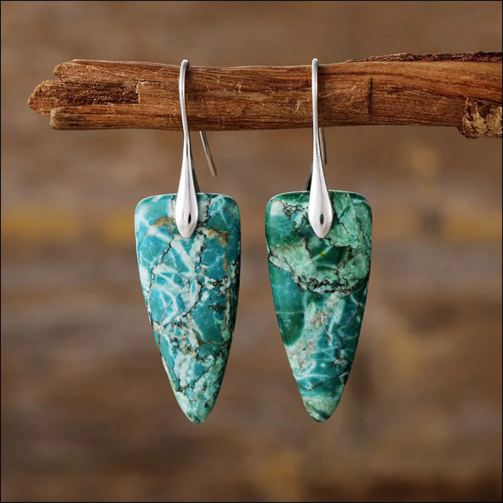 Natural stone geometric shape earrings with gold accents from Plush Fashion Hub, showcasing modern, stylish jewelry design.