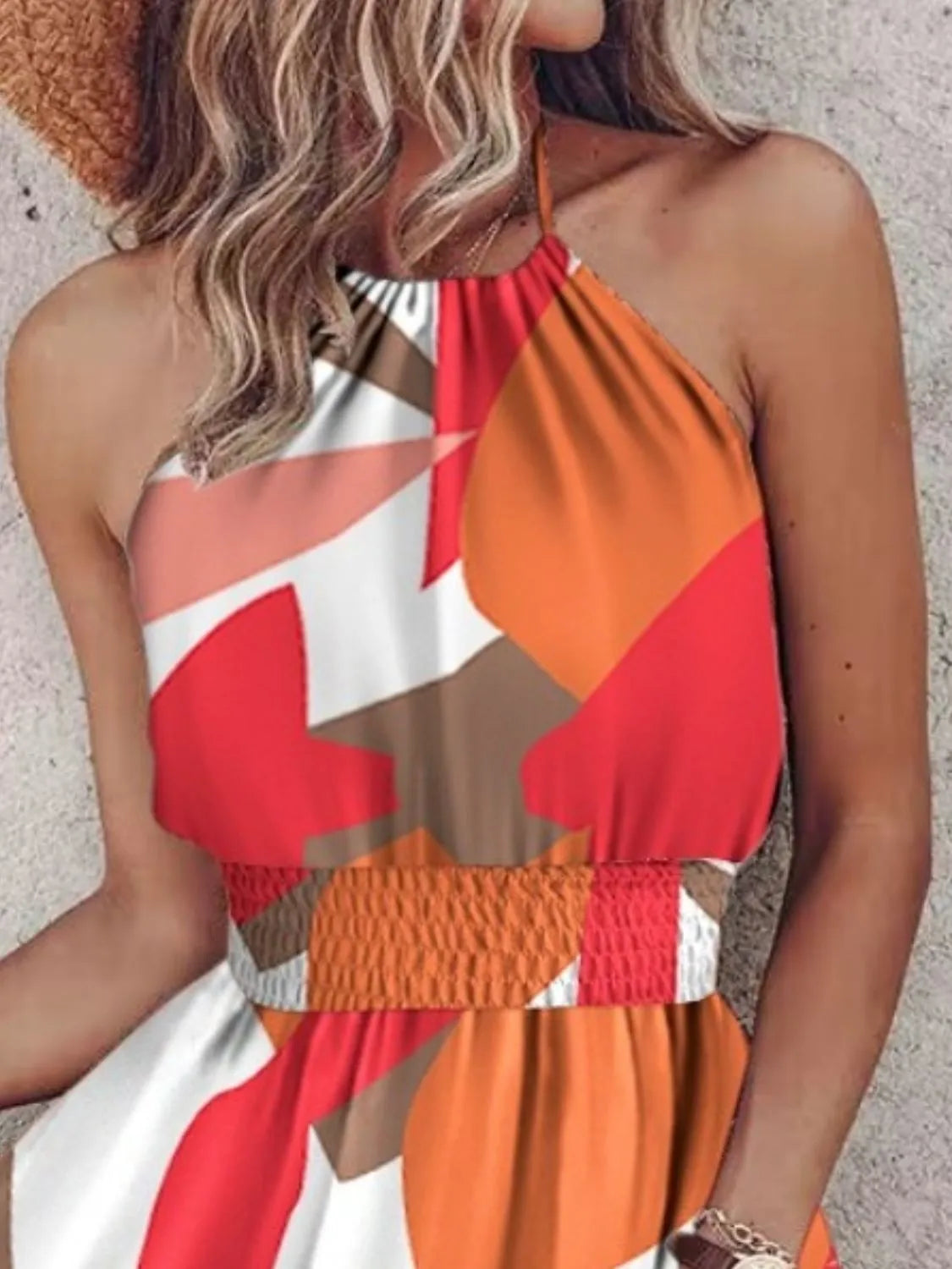 Paisley print halter neck mini dress from Plush Fashion Hub, featuring a stylish, sleeveless design perfect for summer wear.