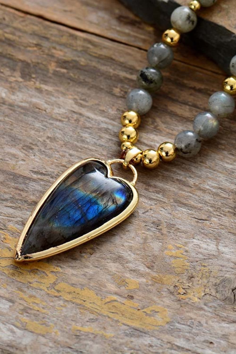 Natural stone beaded pendant necklace from Plush Fashion Hub featuring a stylish, handcrafted design with colorful stone beads.