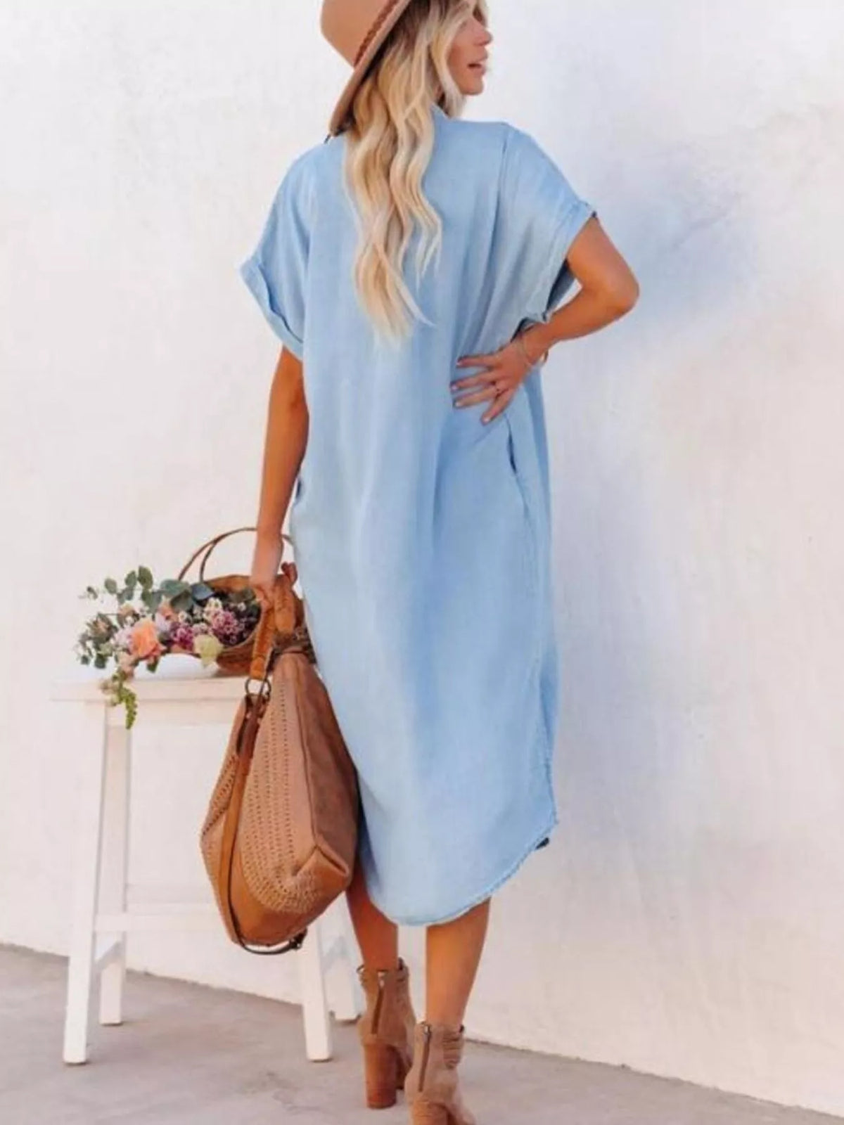 Casual Plush Fashion Hub shirt dress with side slits, lightweight fabric, and relaxed fit, perfect for everyday wear.