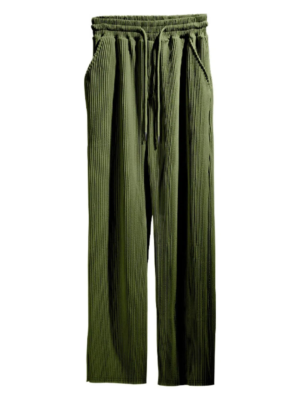 Men's full size ribbed drawstring wide-leg pants by Trendsi, casual plus size pants with comfortable fit and relaxed style.