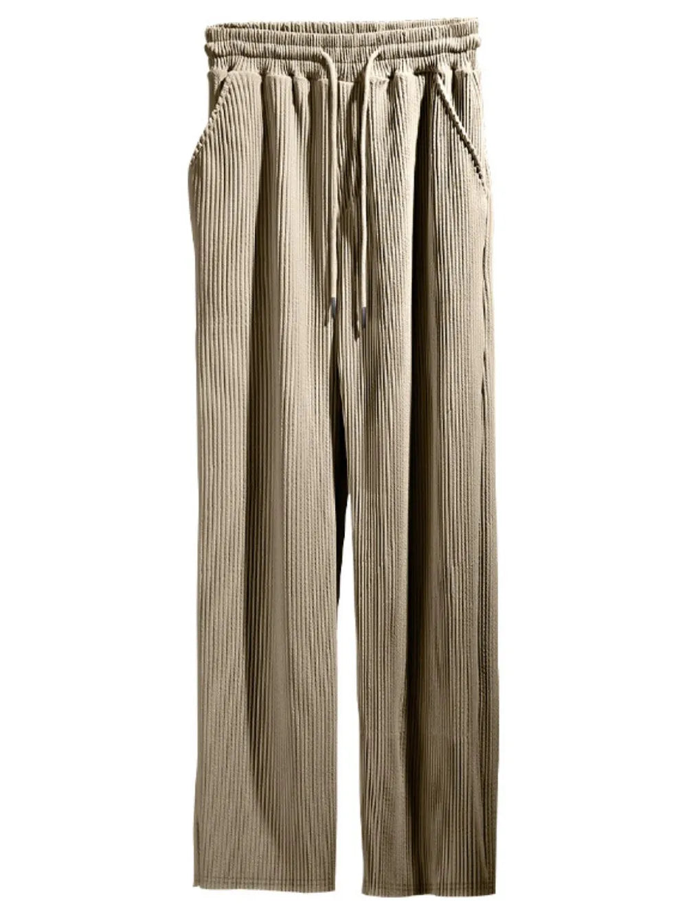 Men's full size ribbed drawstring wide-leg pants by Trendsi, featuring a comfortable fit and casual style in the image.