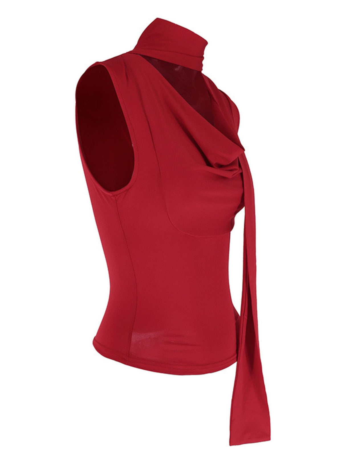 Satin-feel cowl neck sleeveless cami top blouse by Plush Fashion Hub, featuring ruched details and elegant design.
