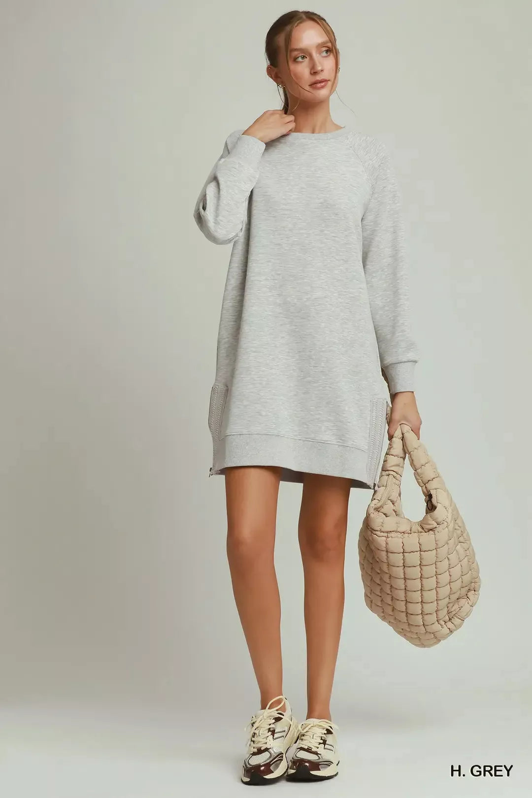 Plush Fashion Hub Umgee dress featuring side crochet detail and zipper accents, stylish and flowy for casual wear