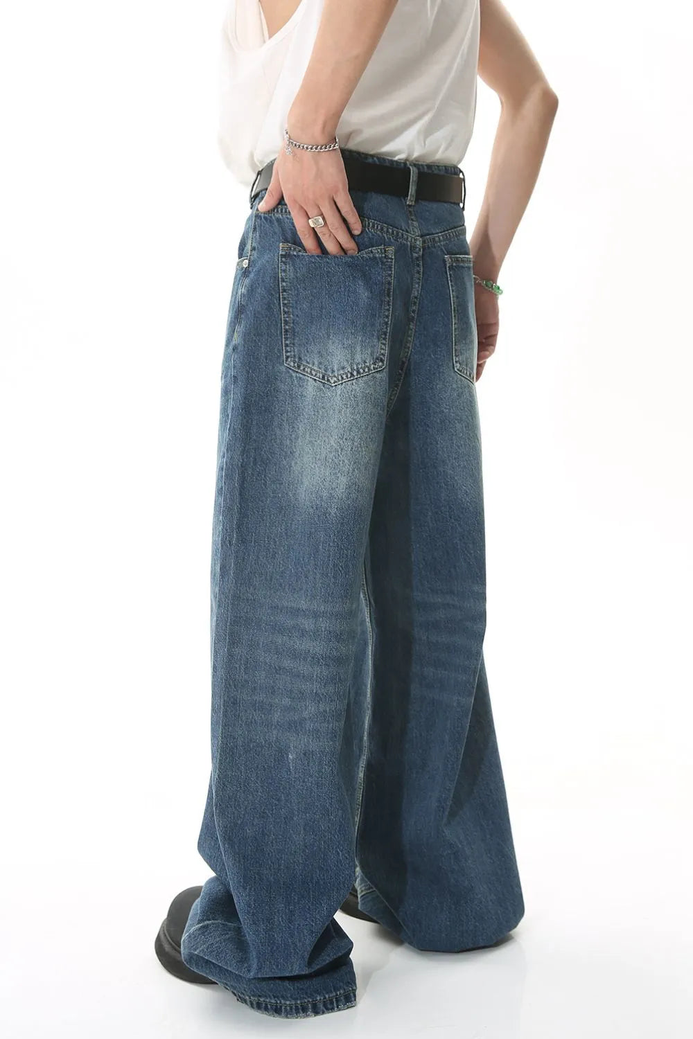 Plush Fashion Hub wide leg denim jeans with pockets, casual bottoms featuring a relaxed fit and classic denim design.