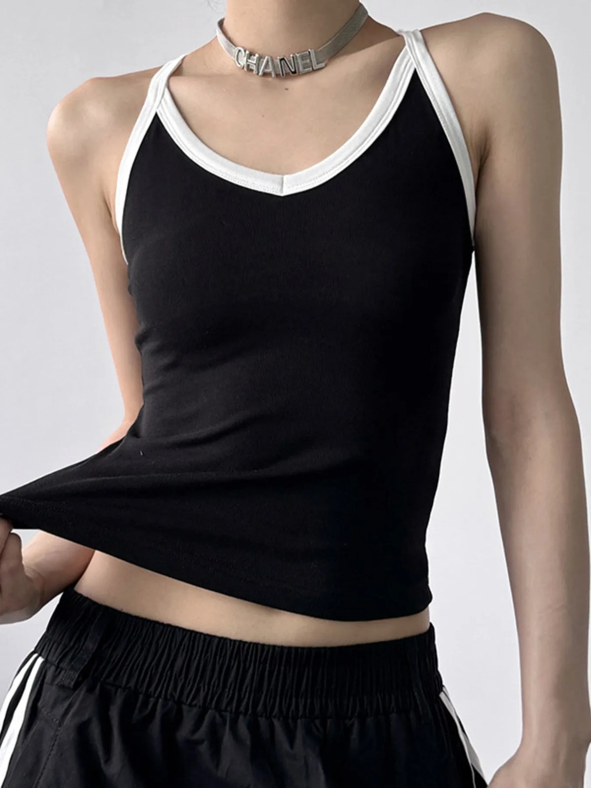 Contrast trim cami top by Plush Fashion Hub featuring a sleek design and lightweight fabric, perfect for casual or layered outfits.