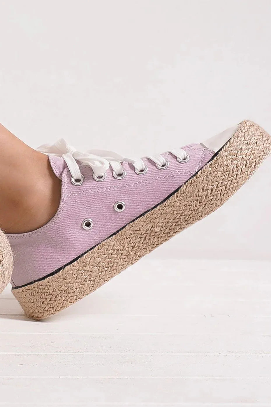 Beast Fashion lace-up woven espadrille sole sneakers by Trendsi, featuring a casual design with woven fabric and white laces.