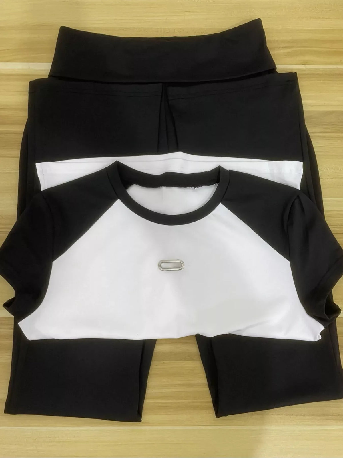 Plush Fashion Hub contrast short sleeve tee and pants loungewear set, soft fabric, relaxed fit, casual wear for comfortable lounging.