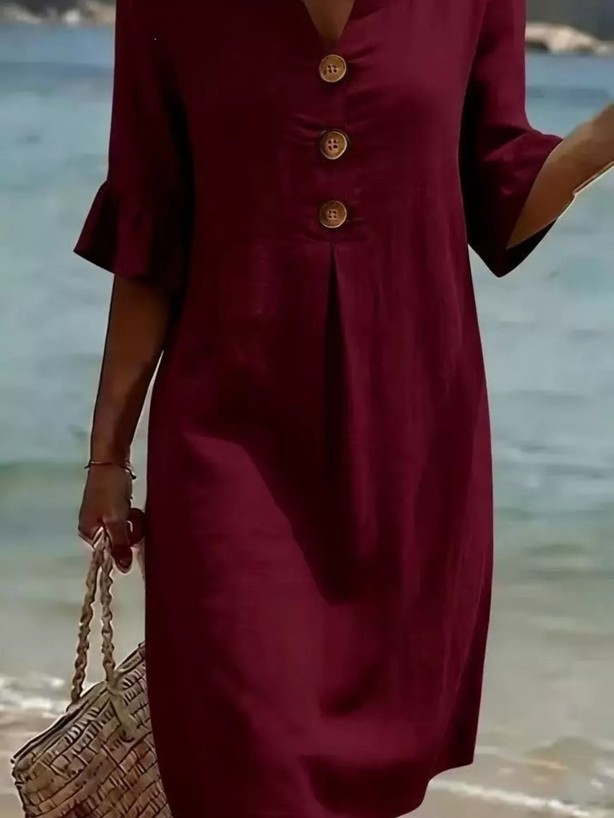 Plus size ruffle sleeve midi dress with button decor from Plush Fashion Hub, featuring a flowy silhouette and stylish design.