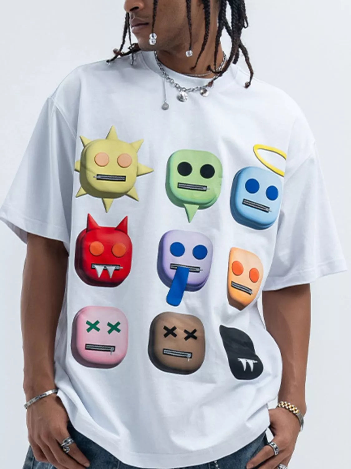 Men's graphic round neck short sleeve T-shirt by Trendsi featuring bold design on soft fabric, casual style for everyday wear.