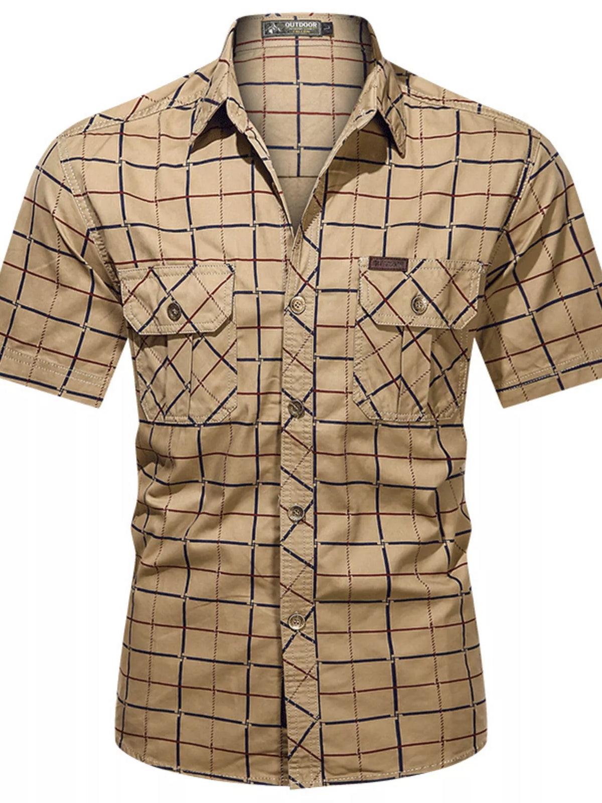 Plus size men's casual plaid short-sleeve shirt by Plush Fashion Hub, featuring a comfortable fit and classic pattern.