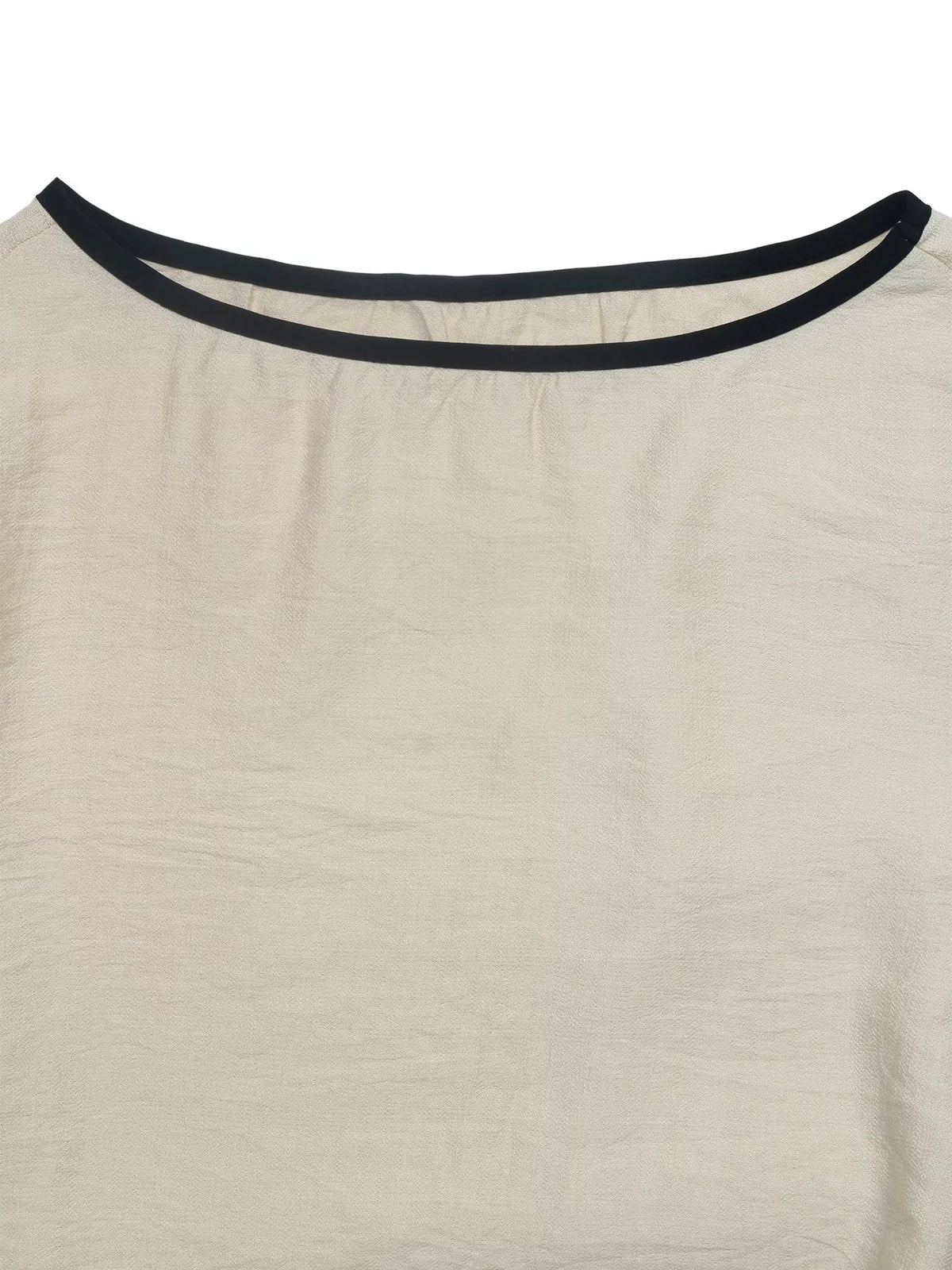 Plush Fashion Hub contrast trim flare sleeve blouse with stylish design and comfortable fit, shown on a model.