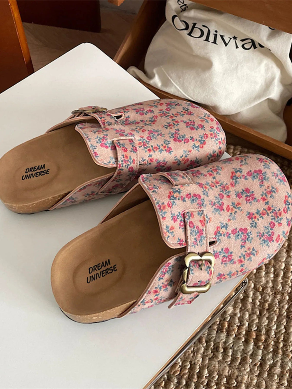 Women's floral print round toe slip-on casual flat shoes by Plush Fashion Hub, featuring a colorful floral pattern and comfortable design.