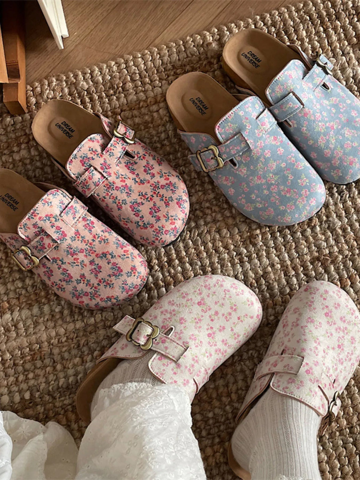 Women's floral print slip-on flat shoes with round toe from Plush Fashion Hub, ideal for casual walking and everyday wear.