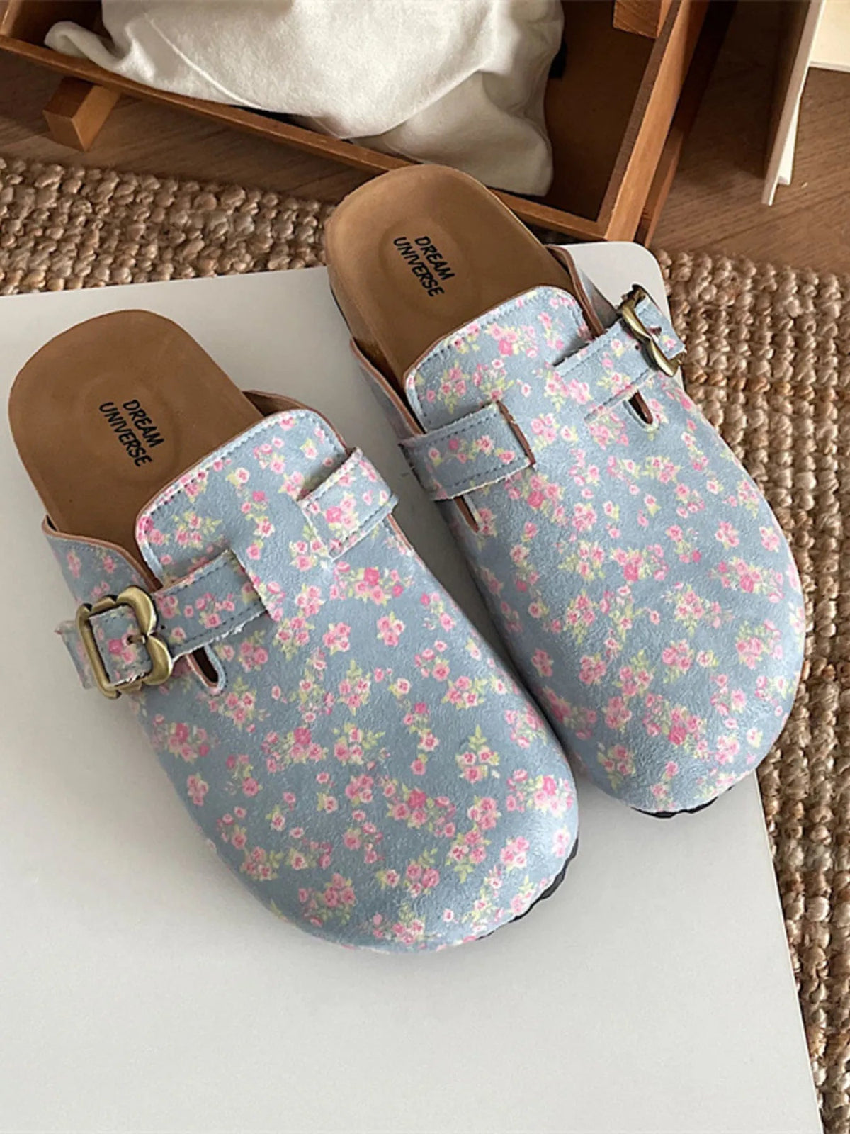 Women's floral print round toe slip-on casual shoes by Plush Fashion Hub, featuring a comfortable flat design and vibrant floral pattern.