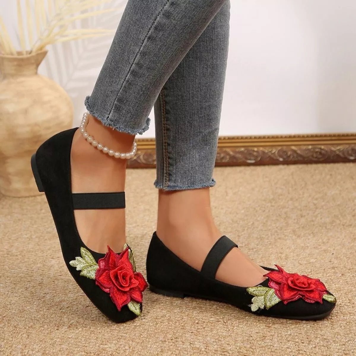 Women's floral square toe slip-on shoes by Plush Fashion Hub, featuring a stylish floral pattern and comfortable flat design.