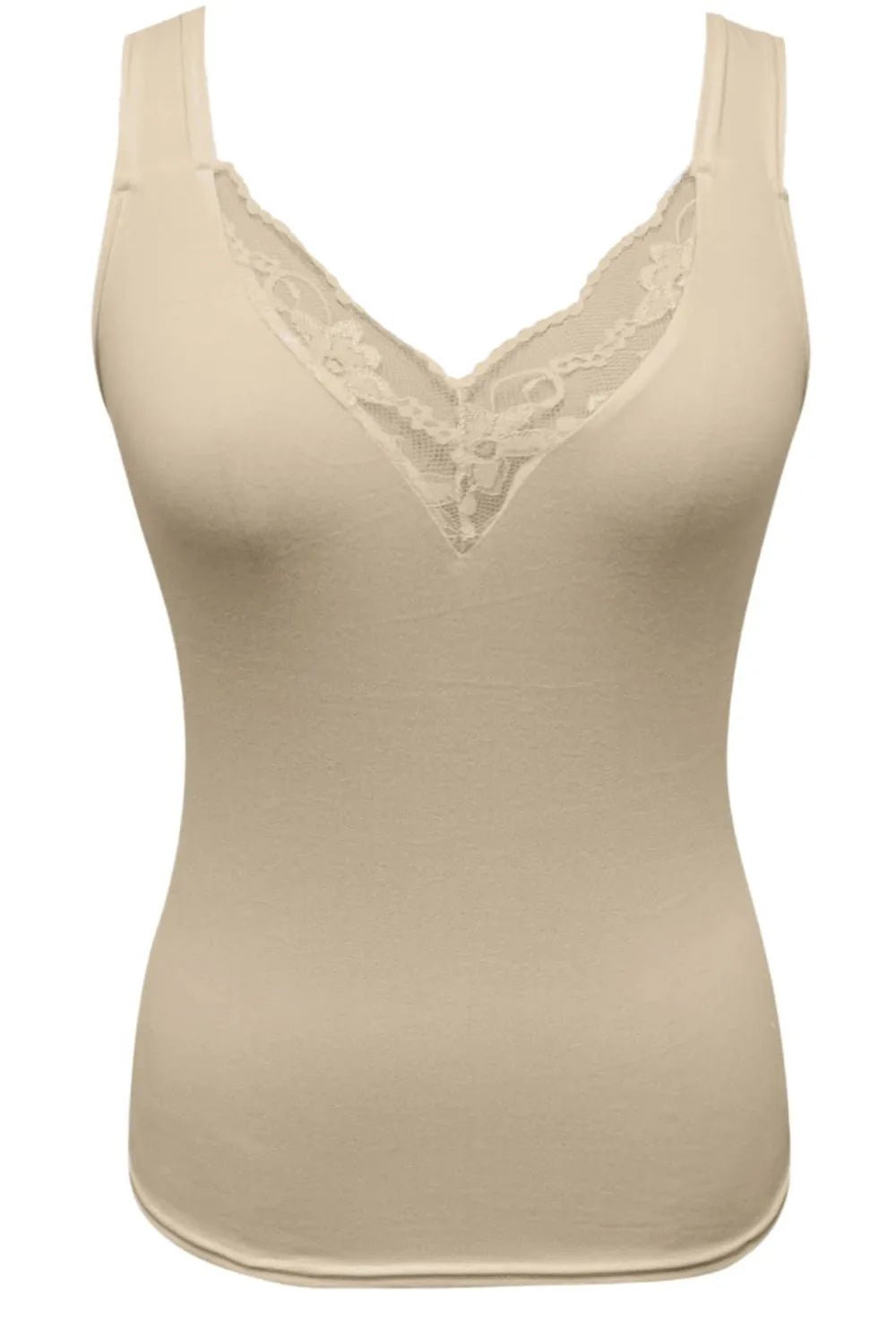 Plus size women's lace trim V-neck tank top from Plush Fashion Hub, sleeveless camisole with soft stretch fabric and lace detail.