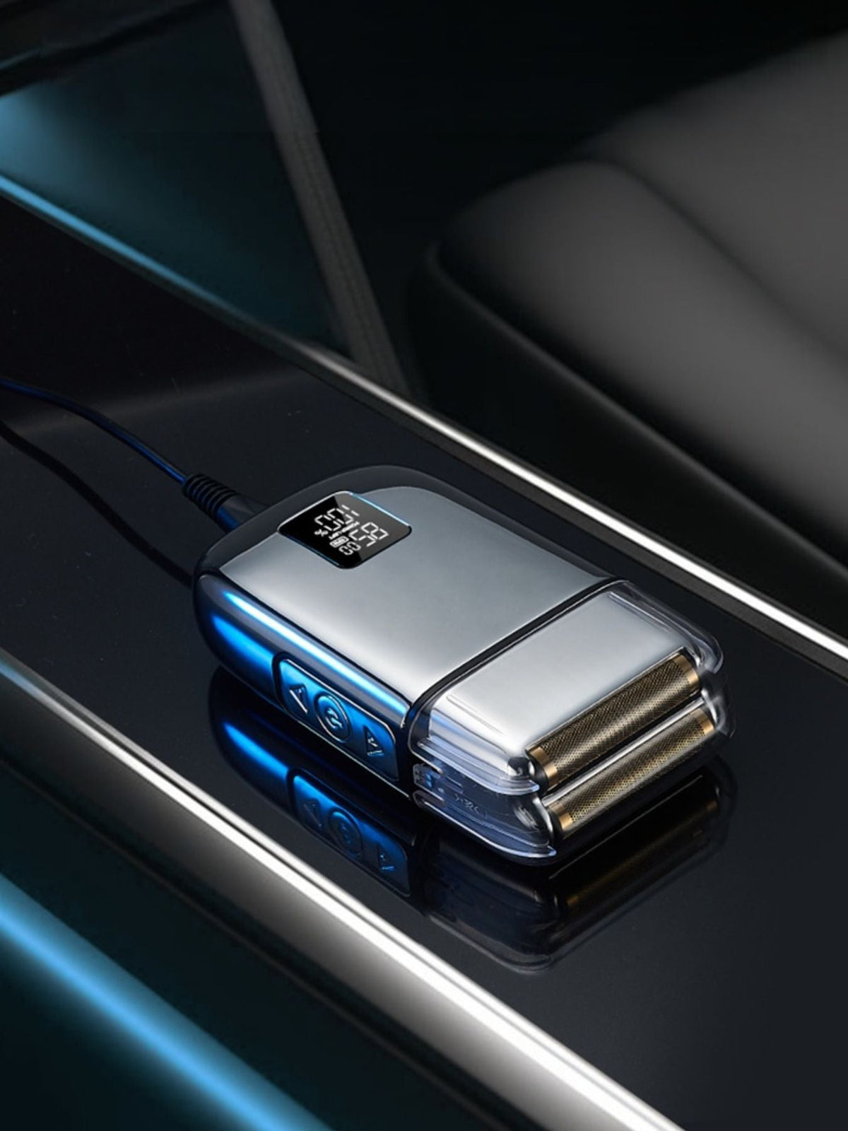 Plush Fashion Hub professional rechargeable electric foil shaver with digital display for precise grooming and smooth shaves.
